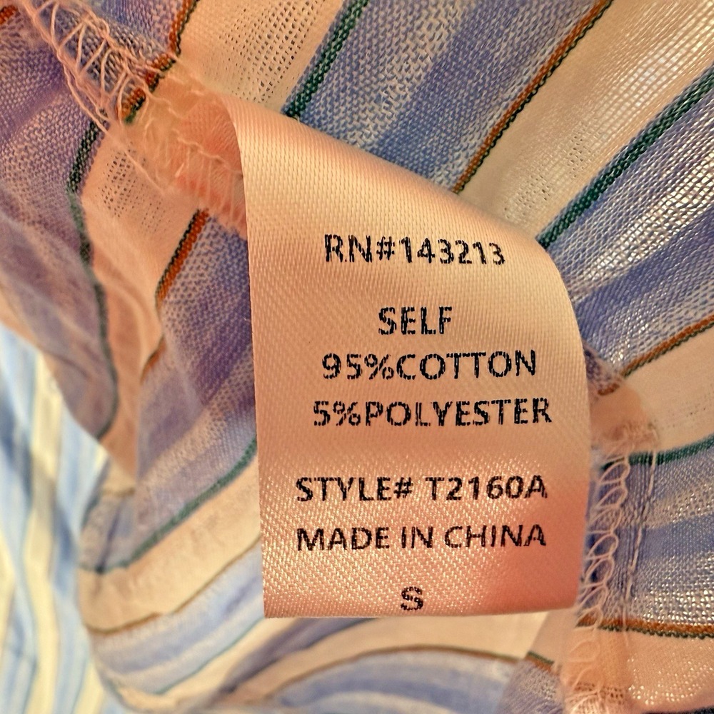 Carly Jean Los Angeles Women's Blue & White Stripe Button‎ Down Small Beachy - Picture 9 of 10